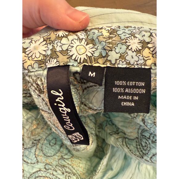 Cowgirl Coastal Country Pearl Button Y2K Western Embroiderd Teal Dress Size M - Picture 6 of 9